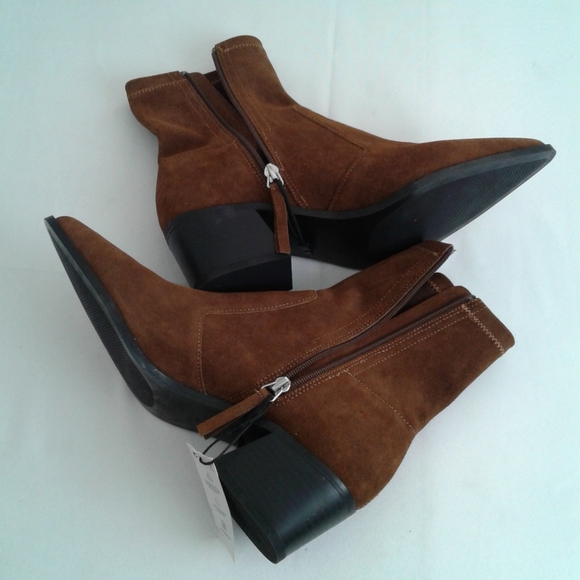 Zara Heeled Suede Leather Ankle Boots Brown Block Heel Size 40 NWT - Picture 10 of 16
